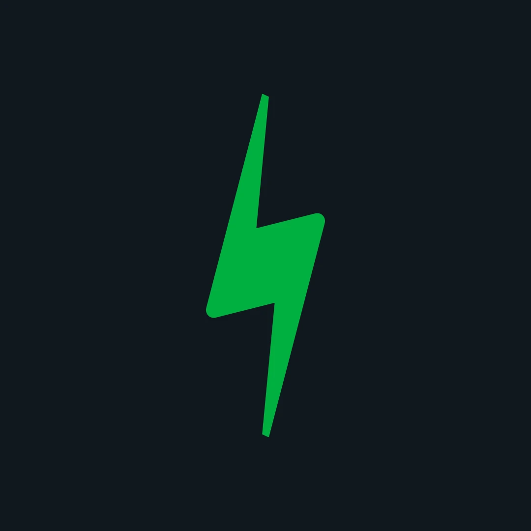 Gävlebords Eltransporter symbolmärke: Grön blixtsymbol mot en mörk bakgrund.